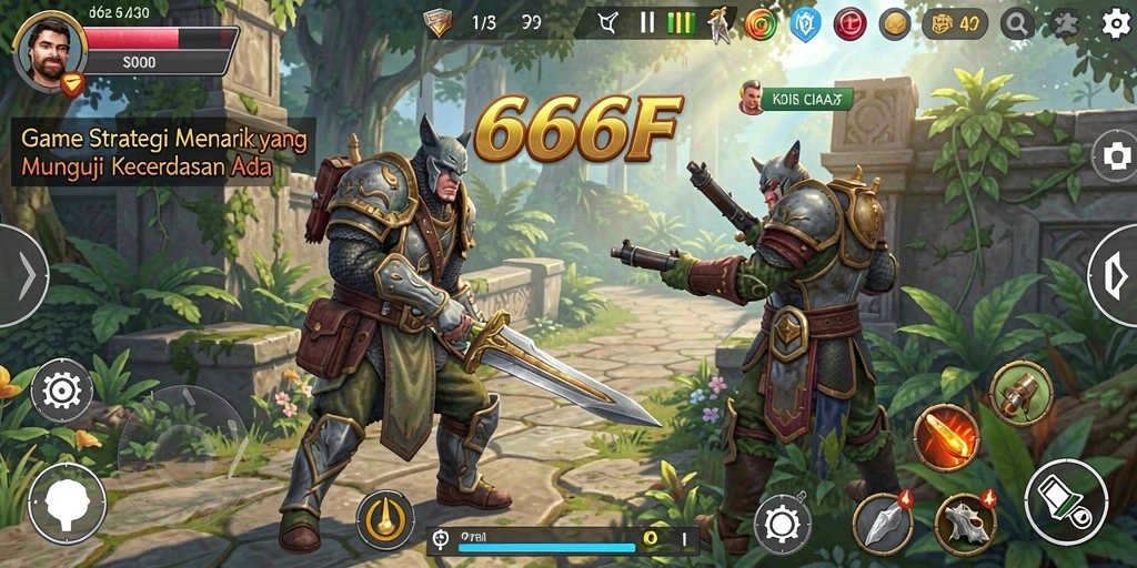 Screenshot utama 666F menampilkan pertempuran strategis yang mendebarkan.