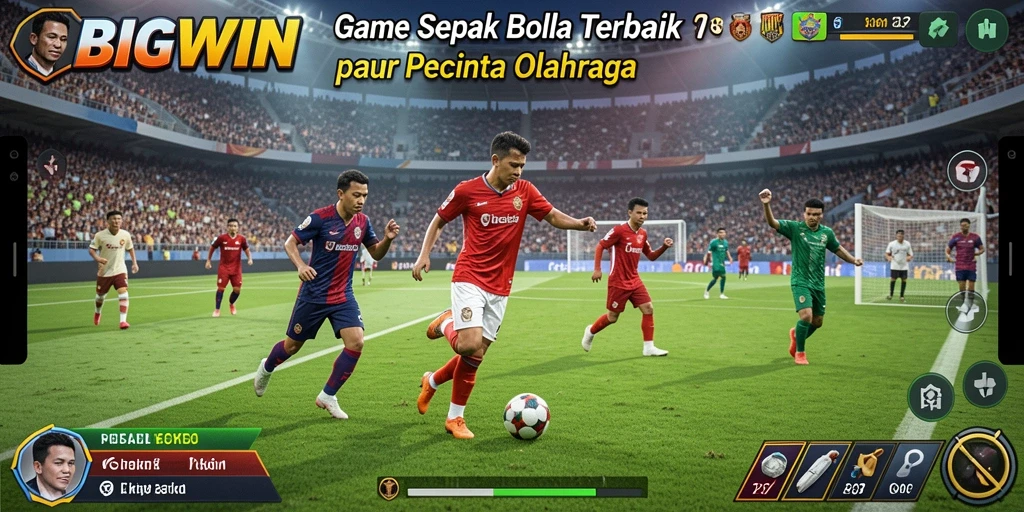 Tampilan utama gameplay BIGWIN dengan aksi sepak bola yang mendebarkan.