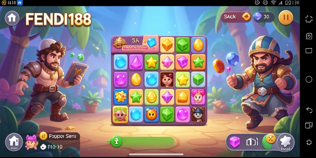 Tampilan gameplay FENDI188 yang menampilkan kombinasi permata match-3.