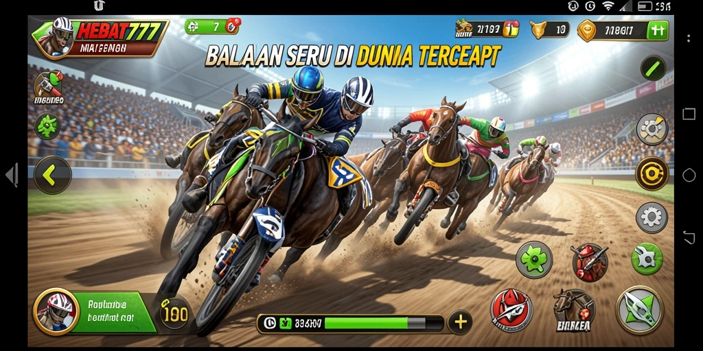 Tangkapan layar gameplay HEBAT777 yang menampilkan balapan cepat.