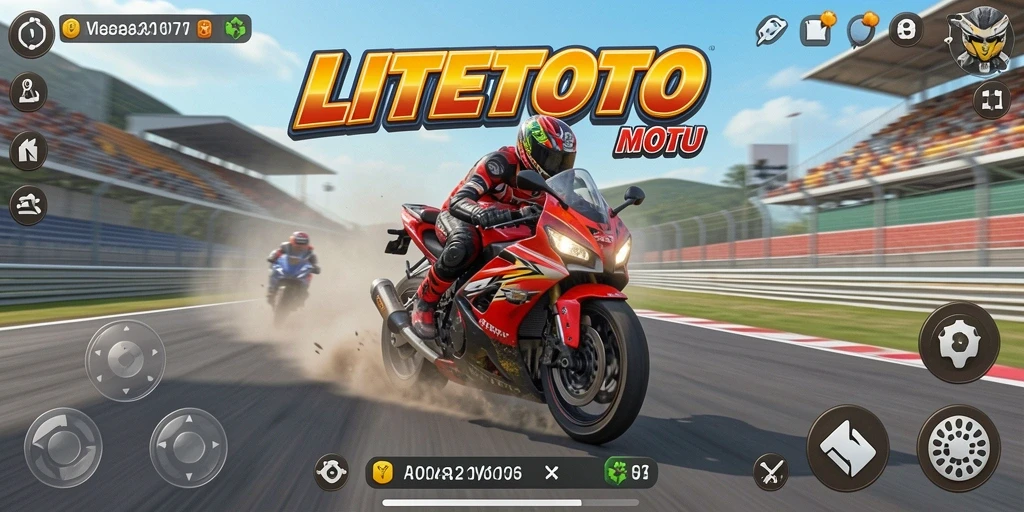 Tampilan gameplay seru dari LITETOTO dengan balapan motor yang mendebarkan.