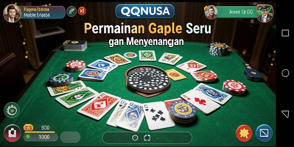 Tampilan utama gameplay QQNUSA dengan serunya permainan Gaple.