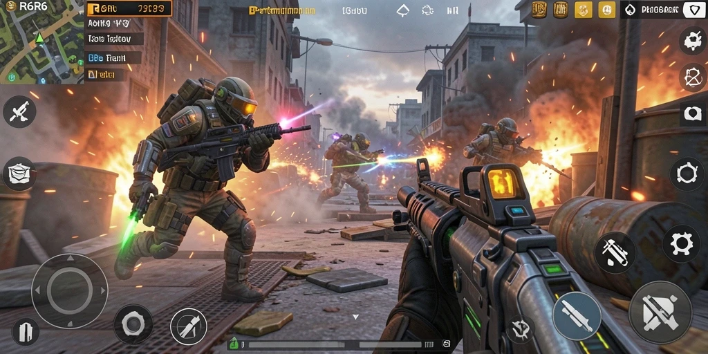 Screenshot R6R6 menampilkan karakter dalam aksi tembak-menembak seru.